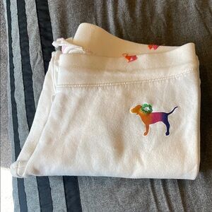 White Sweatpants with Rainbow Dog Logo